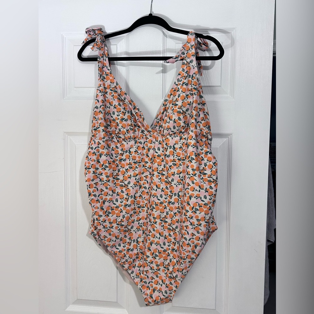 Maternity One Piece in Orange and Pink Prirint